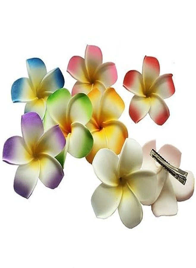 DPWOUM 2Pcs White and Pink Hawaiian Frangipani Plumeria Foam Head Flower Party Beach Hair Clip Hair Clips Hair Accessories(7cm) - Image 2
